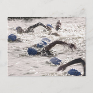Triathleten, die in der Schwimmbein des Triathlons Postkarte