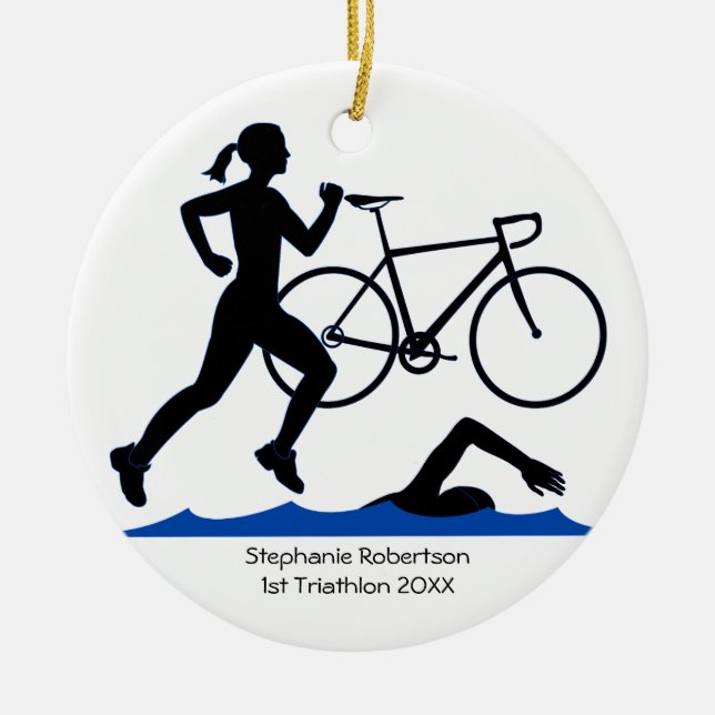 Triathlon Female Keepake in Blau Keramikornament (Vorne)