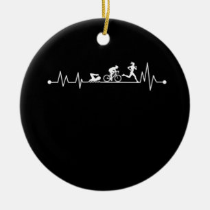 TRIATHLON HEARTBEAT T SHIRT KERAMIK ORNAMENT