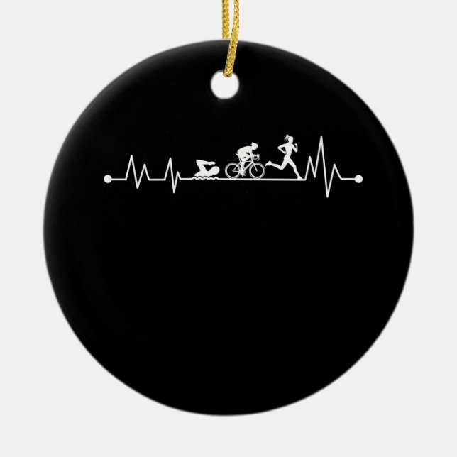TRIATHLON HEARTBEAT T SHIRT KERAMIK ORNAMENT (Vorne)
