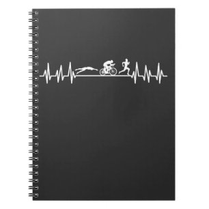 Triathlon Herzschlag Sportman Bike Swim Run Athlet Notizblock