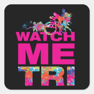 Triathlon-Motivation Schwarz und Magenta-Typografi Quadratischer Aufkleber