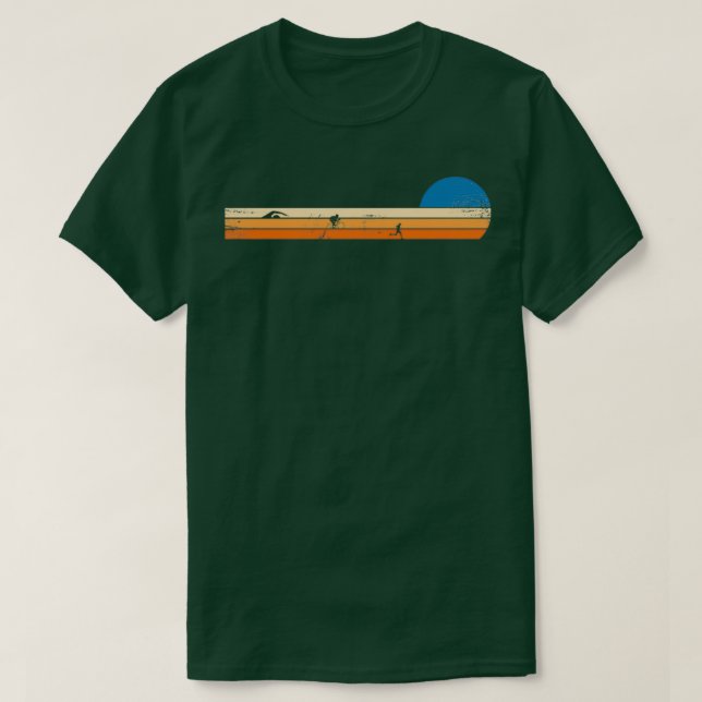 Triathlon Rad laufen Retro Sonnenuntergang T-Shirt (Design vorne)