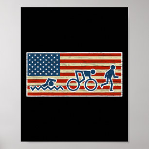 Triathlon Run Triathlete Biathlon Usa Flaggensport Poster