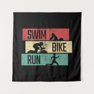 Triathlon - Schwimmen Radfahren Laufen Wandteppich