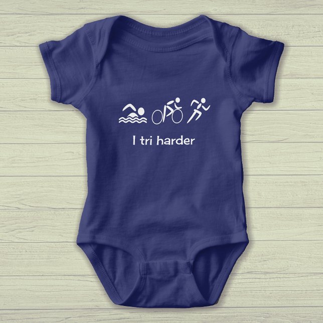 Triathlon Spaß Text und Piktogramme Sport Baby Strampler (Sample shows the royal blue bodysuit color option)