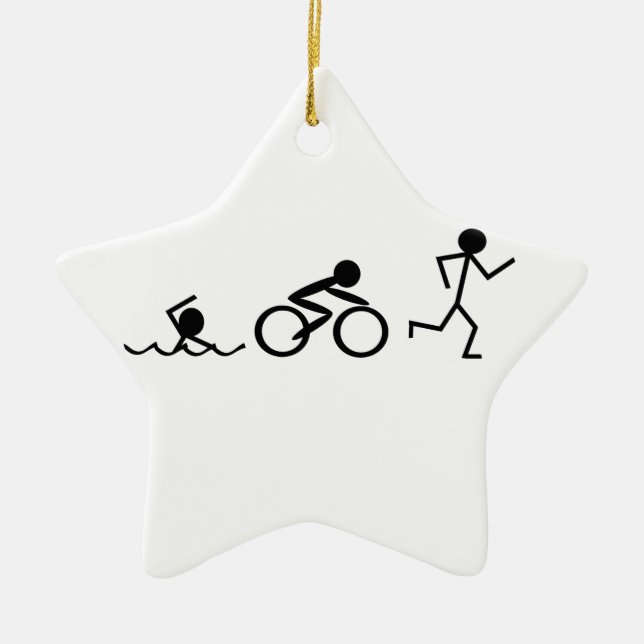 Triathlon-Strichmännchen Keramik Ornament (Vorne)