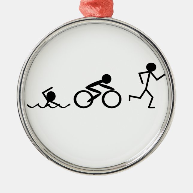 Triathlon-Strichmännchen Silbernes Ornament (Vorne)