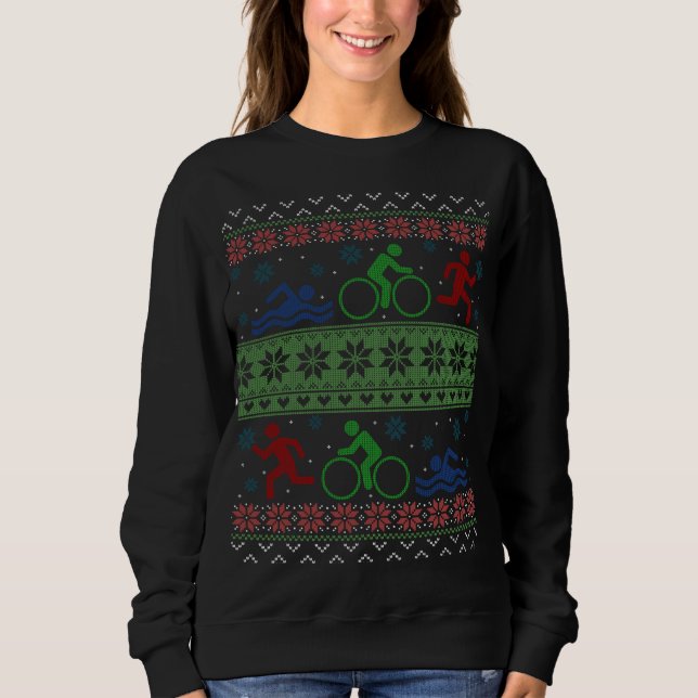 Triathlon Swim Bike Run Ugly Christmas Sweat (Devant)