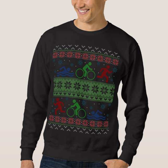 Triathlon Swim Bike Run Ugly Christmas Sweater Sweatshirt (Vorderseite)
