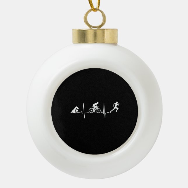 Triathlon - Triathlon Heartbeat Keramik Kugel-Ornament (Vorderseite)