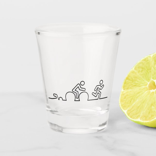 Triatlon. Zwemmen, wielrennen en hardlopen. Schnapsglas (Vorderseite)