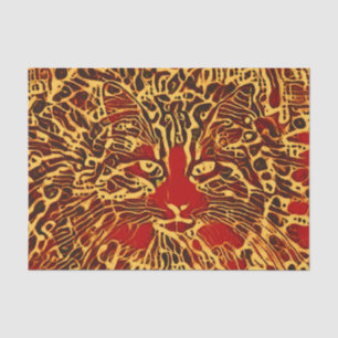 Tribal Abstract Tabby Katze Rot Gelb Hippie Kunst Seidenpapier
