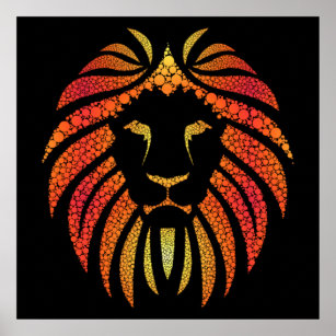 Tribal Abstrakt Orange Lion Face Poster