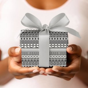 Tribal African Muster Ethnisch Schwarz Weiß Geschenkpapier