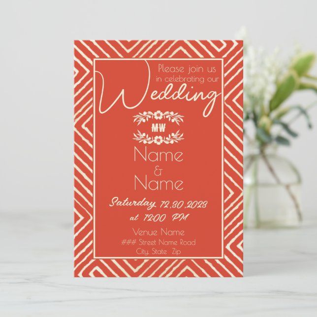 Tribal African Spicy Orange Wedding Einladung (Stehend Vorderseite)
