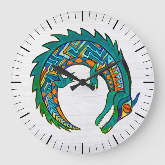 Tribal Alligator Art Große Wanduhr (Vorderseite)