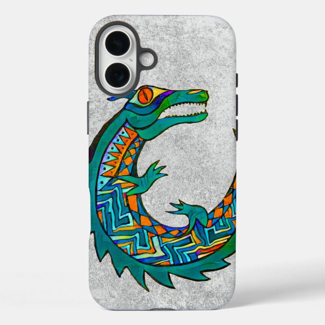 Tribal Alligator Art iPhone 16 Plus Hülle (Rückseite)