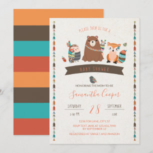 Tribal Animal Characters Baby Shower Einladung