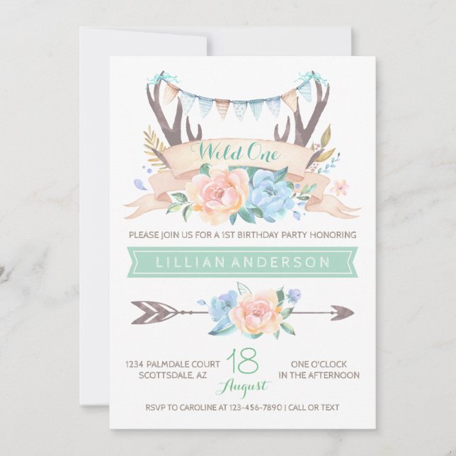 Tribal Antler Wild Einladung zum 1. Geburtstag (Vorderseite)