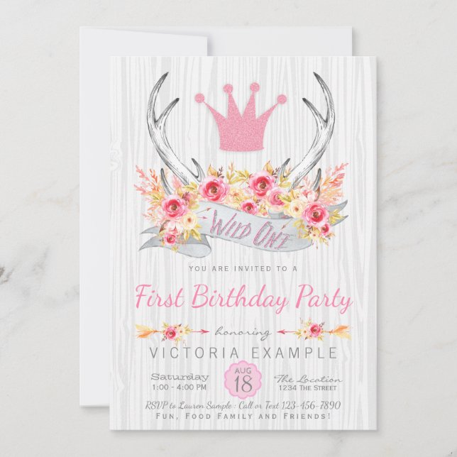 Tribal Antler Wild One First Birthday Invitation (Devant)