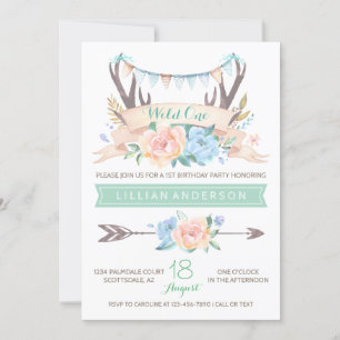 Tribal Antler Wild Un 1er anniversaire Invitations