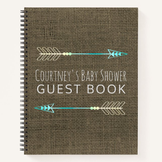 Tribal Arrow Baby Showbook Rustic Burlap Notizbuch (Vorderseite)