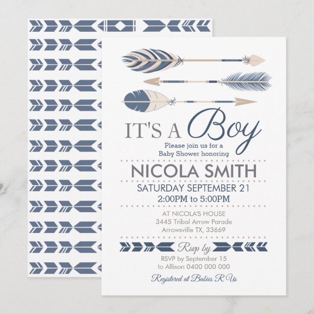 Tribal Arrow Baby Shower Invasionboy Einladung (Vorne/Hinten)