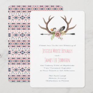 Tribal Arrow und Antlers Pink Einladung