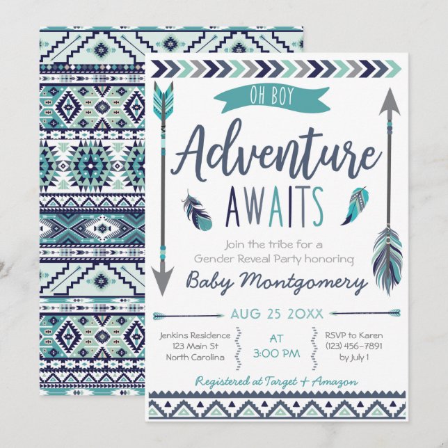 Tribal Arrows Adventure Boy Baby shower Invitation (Devant / Derrière)