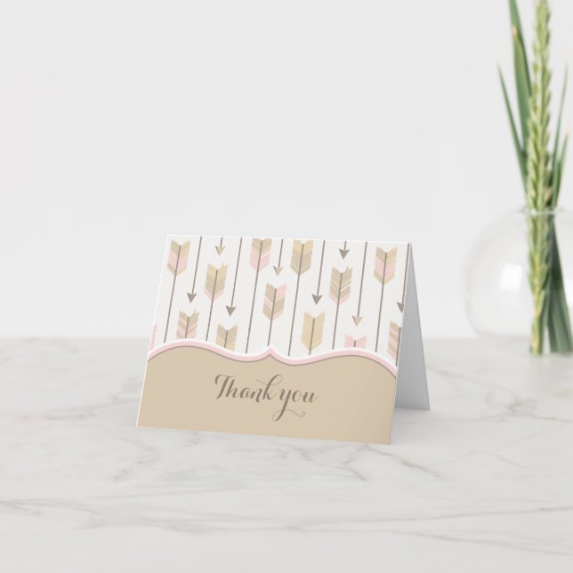 Tribal Arrows Baby Dusche Danke Tan Pink (Vorderseite)