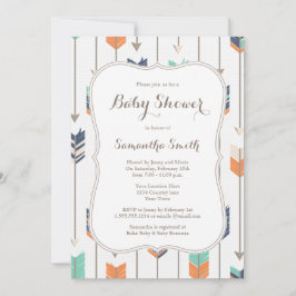 Tribal Arrows Baby Dusche Navy Orange Aquamarin Einladung