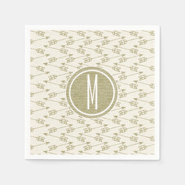 Tribal Arrows | Gold Glitzer Monogram Serviette (Vorderseite)