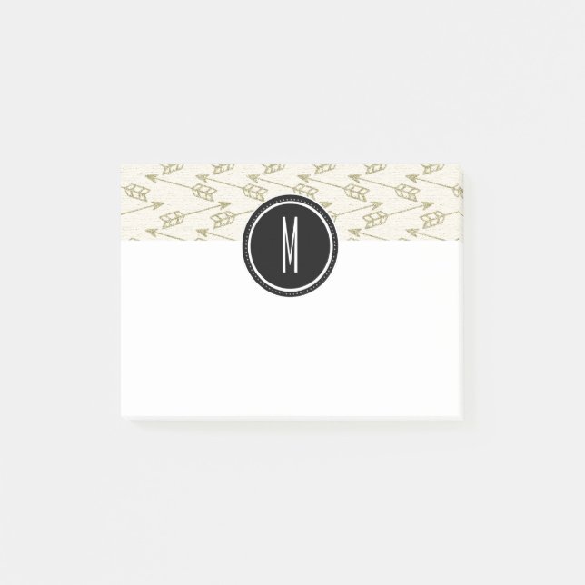 Tribal Arrows | Schwarze Monogramm Post-it Klebezettel (Vorderseite)