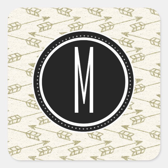 Tribal Arrows | Schwarze Monogramm Quadratischer Aufkleber (Vorderseite)