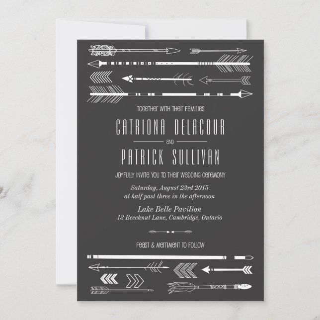 Tribal Arrows Wedding Invitation | Grau Einladung (Vorderseite)