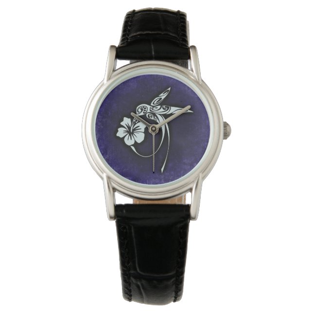 Tribal Art Bird Motif auf Blue Armbanduhr (Vorderseite)