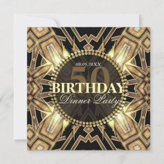 Tribal Art Deco Gold Glow 50. Geburtstag Einladung