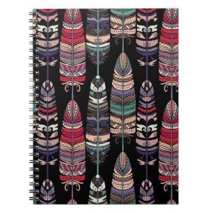 Tribal Art Nahtloses Muster mit Vogelfedern Notizblock
