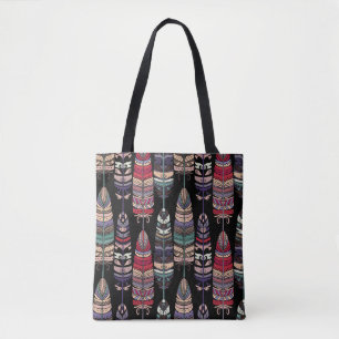 Tribal Art Nahtloses Muster mit Vogelfedern Tasche