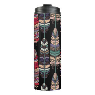 Tribal Art Nahtloses Muster mit Vogelfedern Thermosbecher