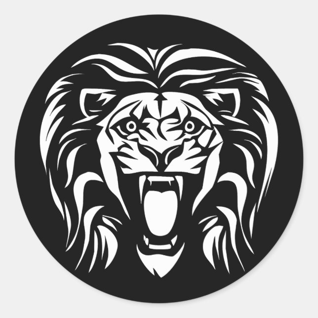 Tribal Art Roaring Lion Runder Aufkleber (Vorderseite)