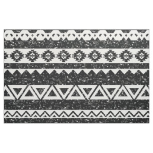 Tribal Aztec Black Glitzer White Geometric Shapes Stoff