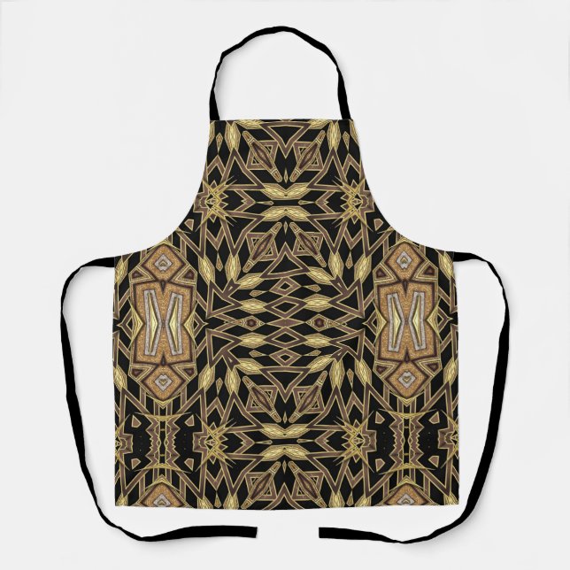 Tribal Aztec Fusion Black & Gold Muster Schürze (Vorderseite)