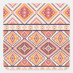 Tribal Aztec gestreift Nahtloser Hintergrund Quadratischer Aufkleber