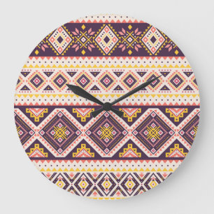 Tribal Aztec gestreifte, geometrische Muster. Große Wanduhr