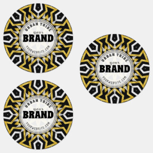 Tribal Aztec Gold Sun Black+White Markenaufkleber Etiketten