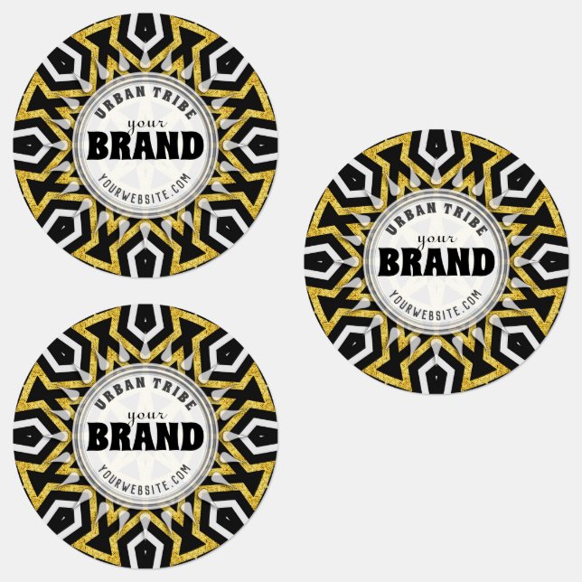 Tribal Aztec Gold Sun Black+White Markenaufkleber Etiketten (Gruppe)