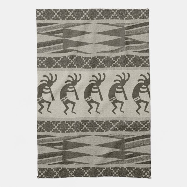 Tribal Aztec Muster Kokopelli Südwesten Geschirrtuch (Vertikal)