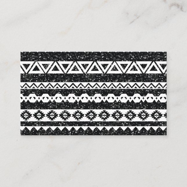 Tribal Aztec Schwarzer Glitzer Weiße geometrische  Visitenkarte (Vorderseite)